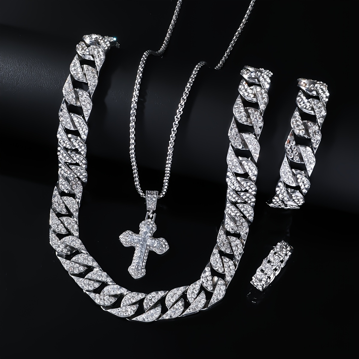 4pcs Men's Hip Hop Cuban Chain Set — Complete Gift